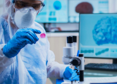 A man using biotech research software